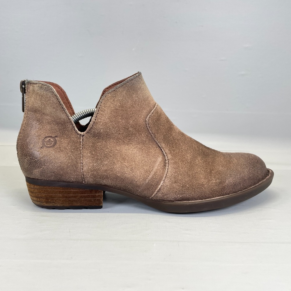Born Kerri Ankle Boots Womens Size 8 M Brown Suede Booties Back Zip Casual Shoes